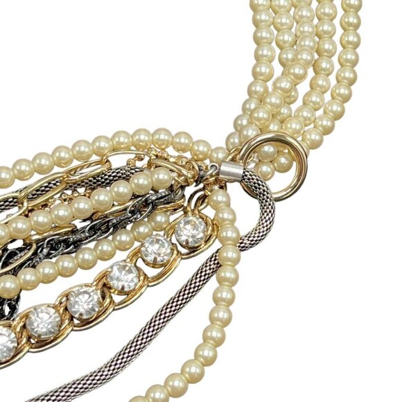 Banana Republic Multi Layered Pearl Crystal Bracelet With Mixed Chain Design - Picture 7 of 12